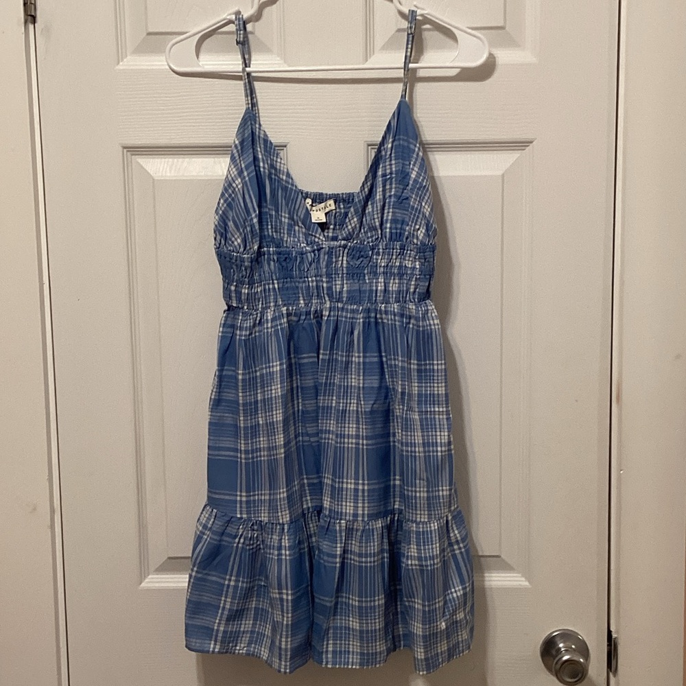 Aeropostale Blue Plaid Sundress‎ Cottagecore Mini Dress Smocked Flowy M